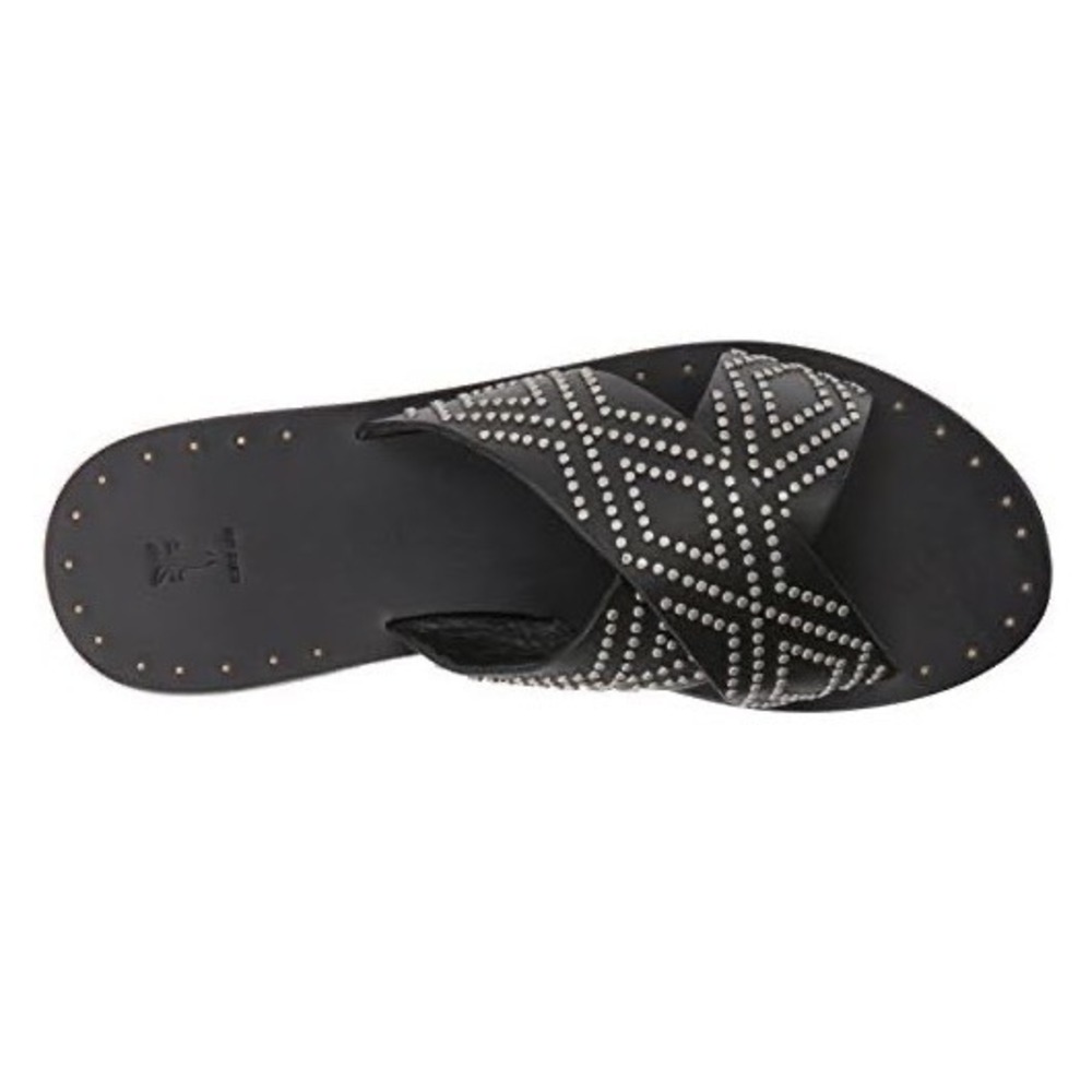 Frye Ally Deco Stud Crisscross Sandals Black Leather Silver Women's Size 6